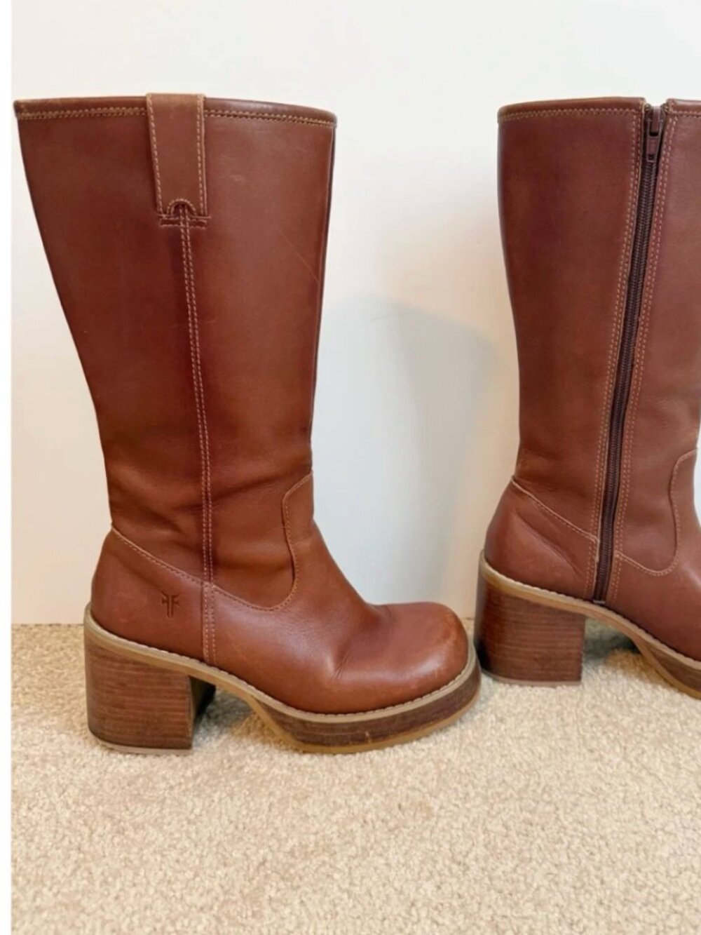 Vintage Frye Dorian Brown Leather Platform Chunky Heeled Boots Y2K 90’s SZ: 6.5 - Picture 2 of 6